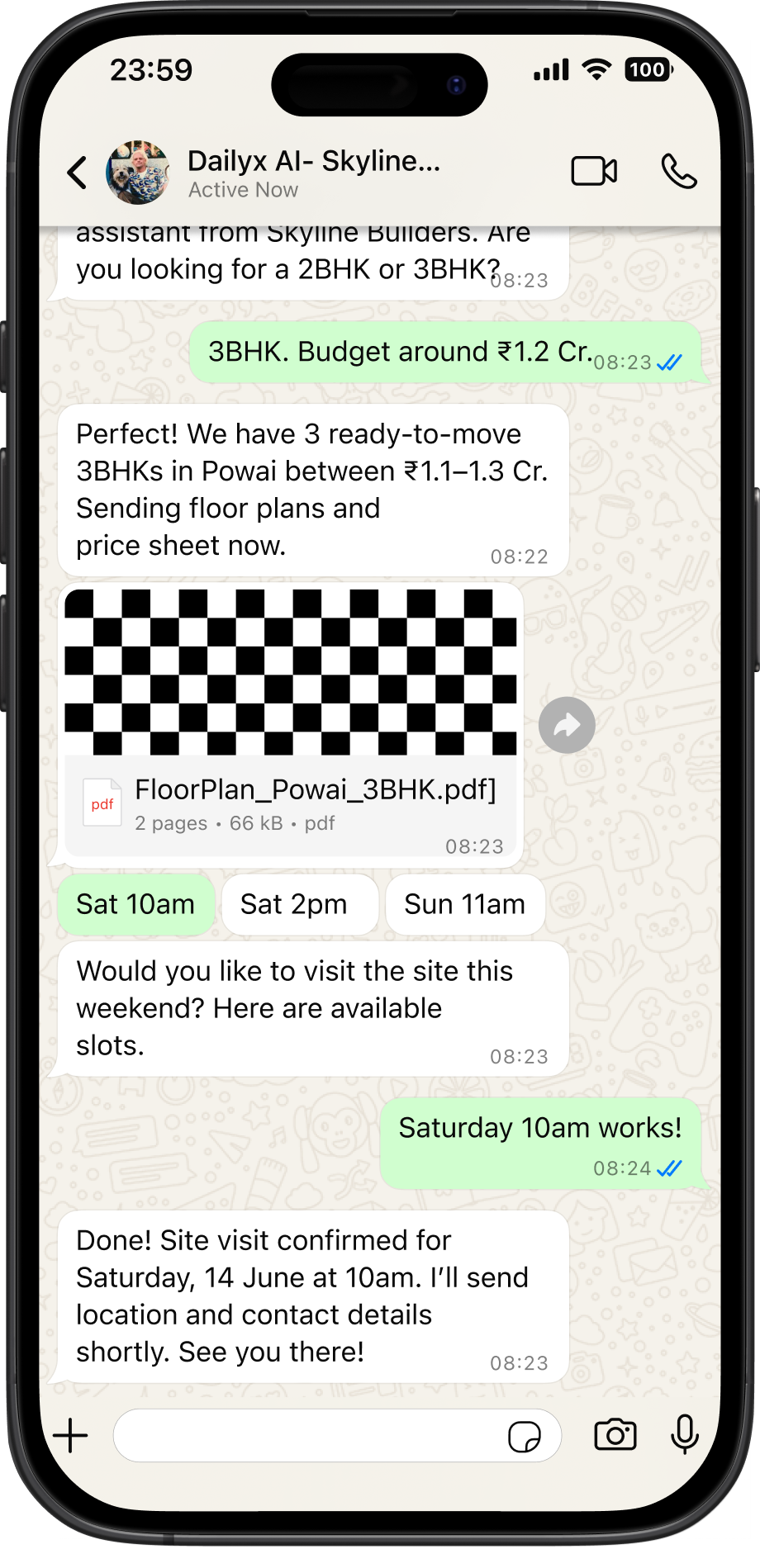 Sonaar X AI WhatsApp conversation